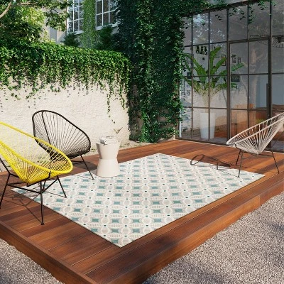 5' X 7' Quatrefoil Outdoor Rug Aqua - Opalhouse™ 5 5' X 7' Quatrefoil Outdoor Rug Aqua - Opalhouse™ - Image 3