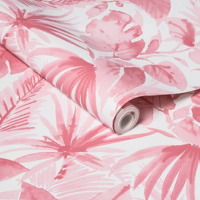 Tropical Leaves Peel & Stick Wallpaper Pink - Opalhouse™: Removable Vinyl, Botanical Leaf Pattern, Self-Adhesive, 27.5 Sq Ft Coverage 6 Tropical Leaves Peel & Stick Wallpaper Pink - Opalhouse™: Removable Vinyl, Botanical Leaf Pattern, Self-Adhesive, 27.5 Sq Ft Coverage - Image 4