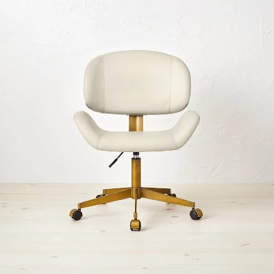 Mahonia Faux Leather Office Chair Cream/Aged Brass - Opalhouse™ Designed With Jungalow™ 3 Mahonia Faux Leather Office Chair Cream/Aged Brass - Opalhouse™ Designed With Jungalow™ - Image 2