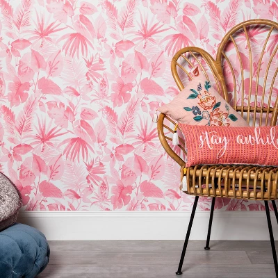 Tropical Leaves Peel & Stick Wallpaper Pink - Opalhouse™: Removable Vinyl, Botanical Leaf Pattern, Self-Adhesive, 27.5 Sq Ft Coverage 3 Tropical Leaves Peel & Stick Wallpaper Pink - Opalhouse™: Removable Vinyl, Botanical Leaf Pattern, Self-Adhesive, 27.5 Sq Ft Coverage