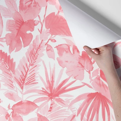 Tropical Leaves Peel & Stick Wallpaper Pink - Opalhouse™: Removable Vinyl, Botanical Leaf Pattern, Self-Adhesive, 27.5 Sq Ft Coverage 5 Tropical Leaves Peel & Stick Wallpaper Pink - Opalhouse™: Removable Vinyl, Botanical Leaf Pattern, Self-Adhesive, 27.5 Sq Ft Coverage - Image 3